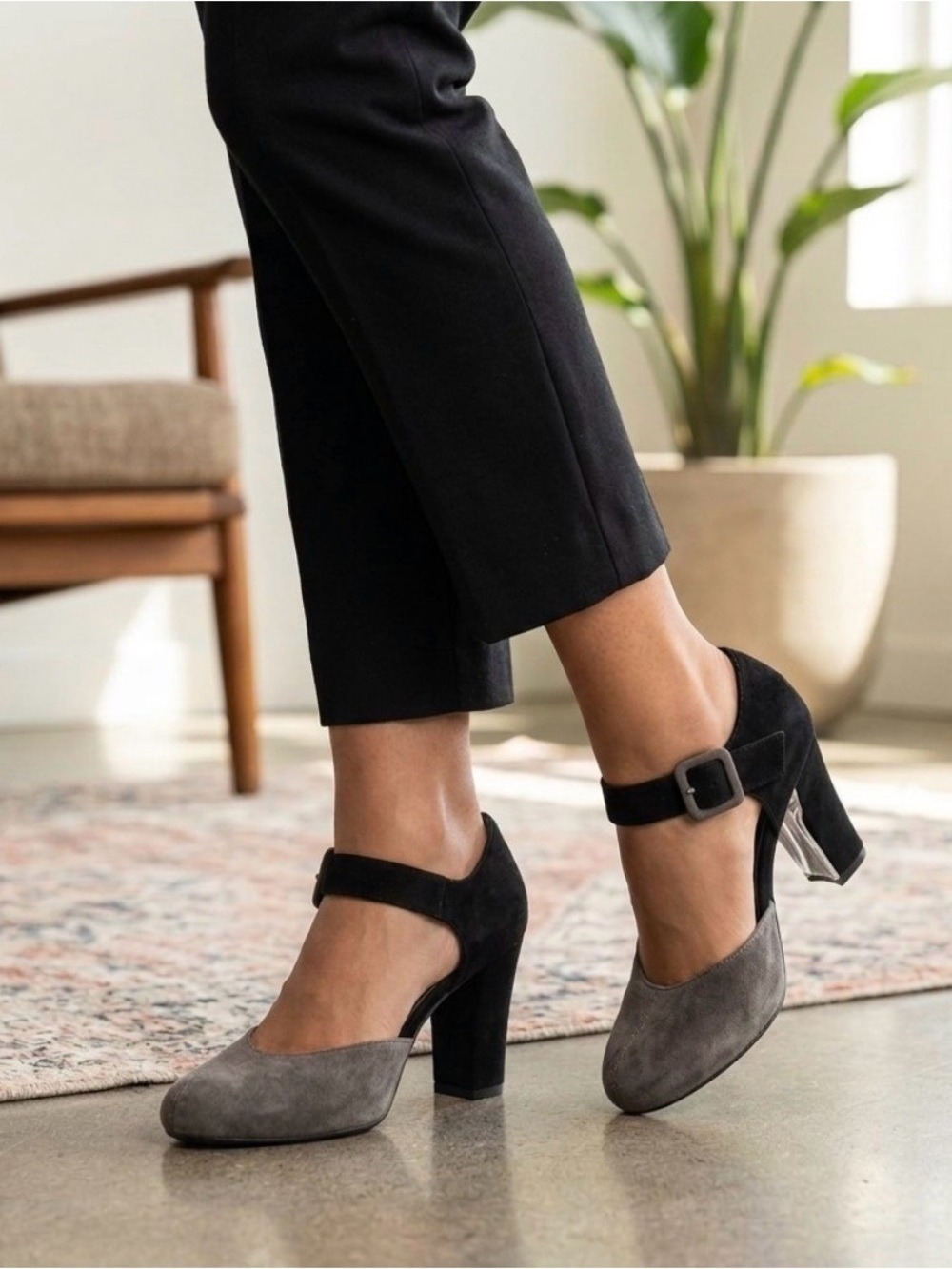 Cordani Women's Black and Gray Suede Ankle Strap Round Toe Heels - Size 36 Euro